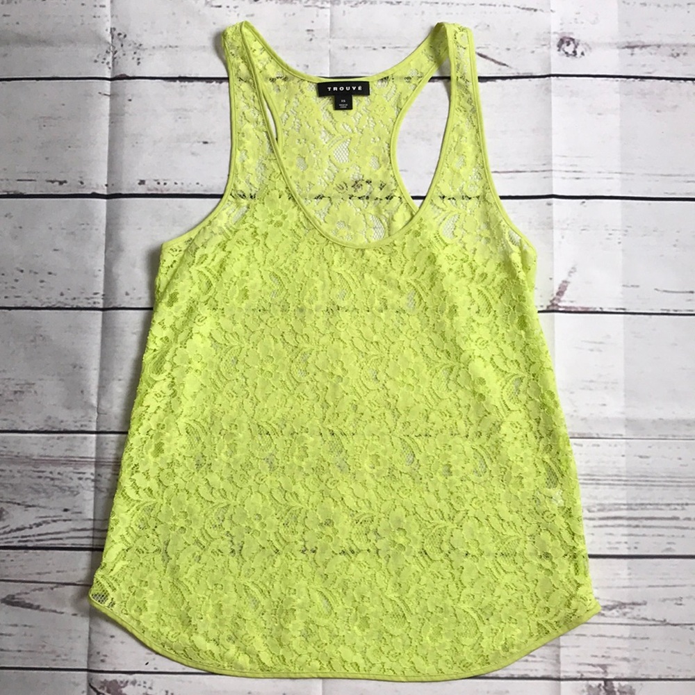 Trouve Neon Green Lace Racerback Tank Top